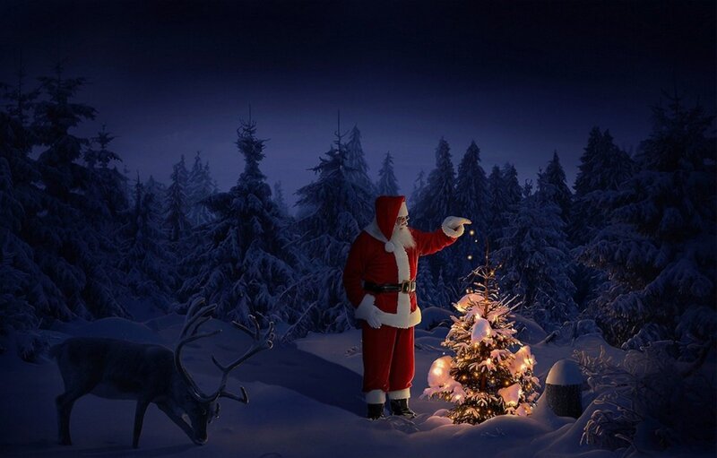Santa Claus with Reindeer — Blue, Serene