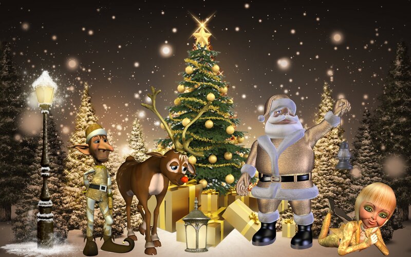 Santa Claus with Reindeer — Gold