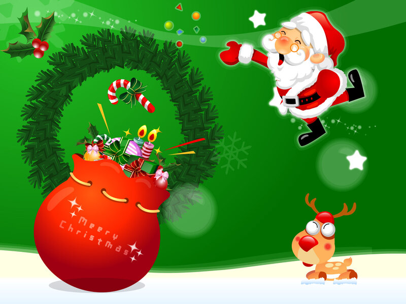 Santa Claus with Reindeer — Green, Festive