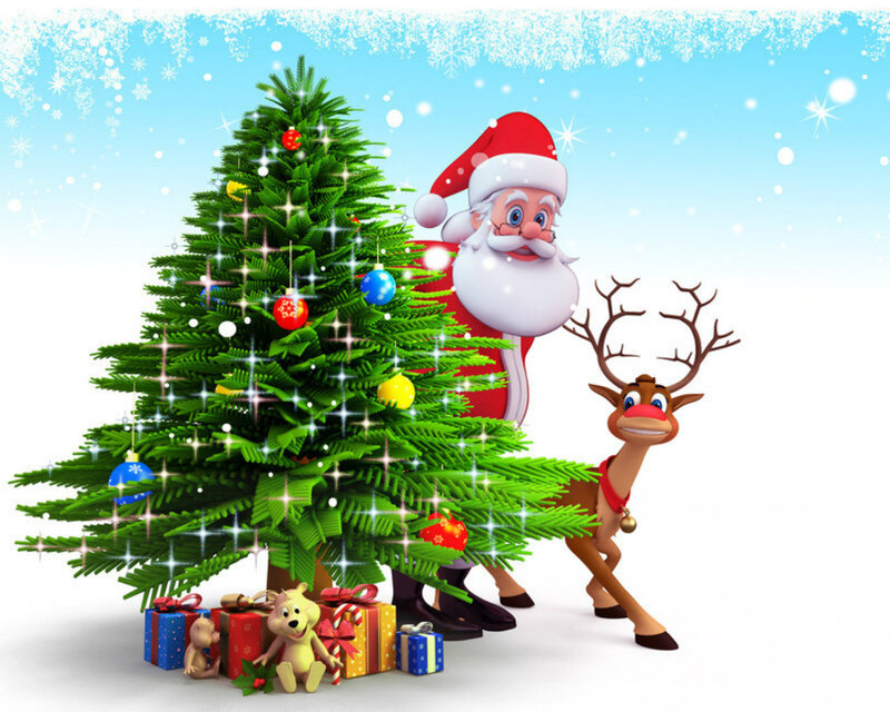 Santa Claus with Reindeer — Green, Festive, Winter, 3d Render