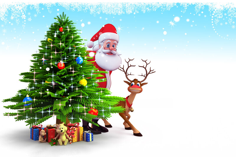 Santa Claus with Reindeer — Green, Festive, Winter