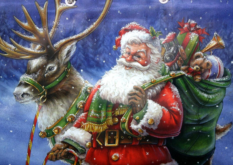 Santa Claus with Reindeer — Red, Festive