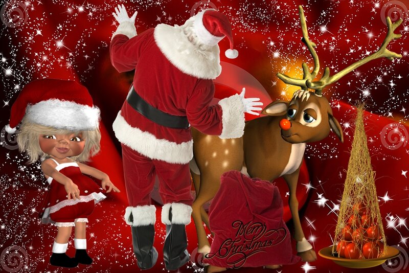 Santa Claus with Reindeer — Red, Festive, Winter, Digital Art, Child