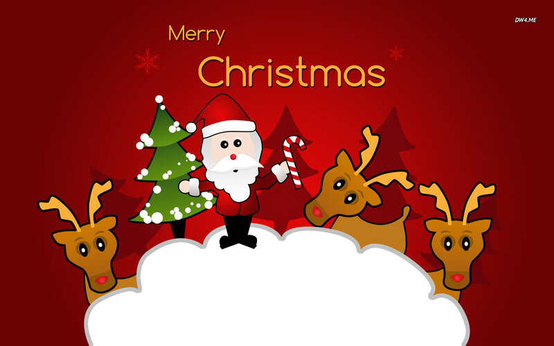 Santa Claus with Reindeer — Red, Festive, Winter, Digital Art, Christmas Tree