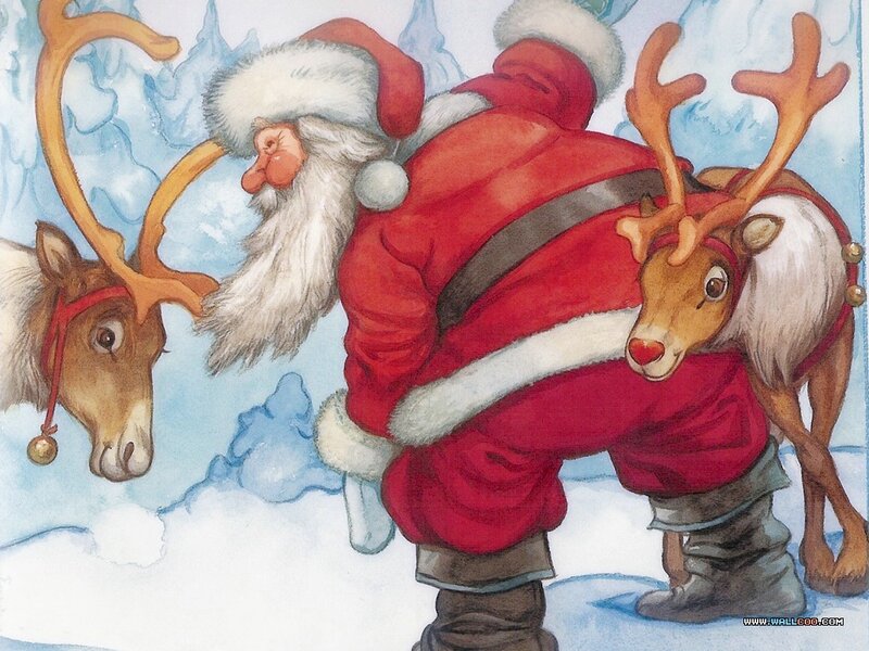 Santa Claus with Reindeer — Red, Festive, Winter, Illustration, Snow