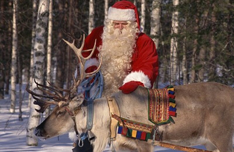 Santa Claus with Reindeer — Red, Festive, Winter, Photograph, Forest