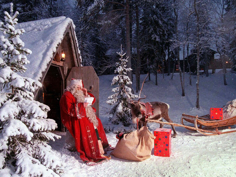 Santa Claus with Reindeer — Red, Festive, Winter, Photograph