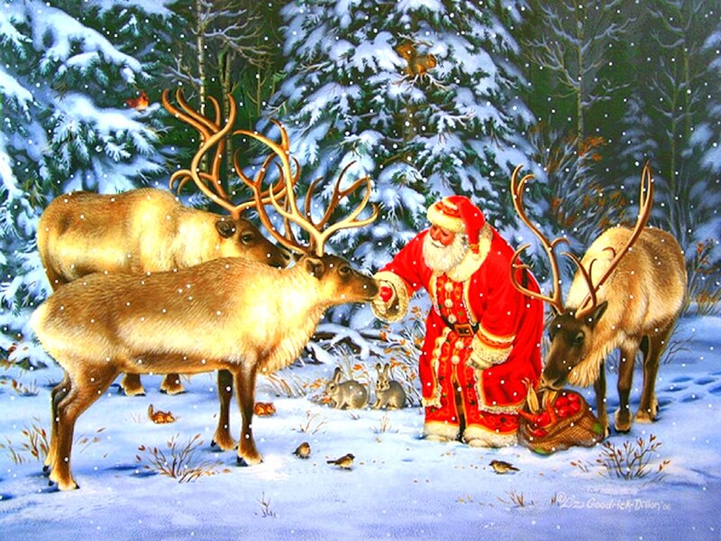 Santa Claus with Reindeer — Red, Peaceful