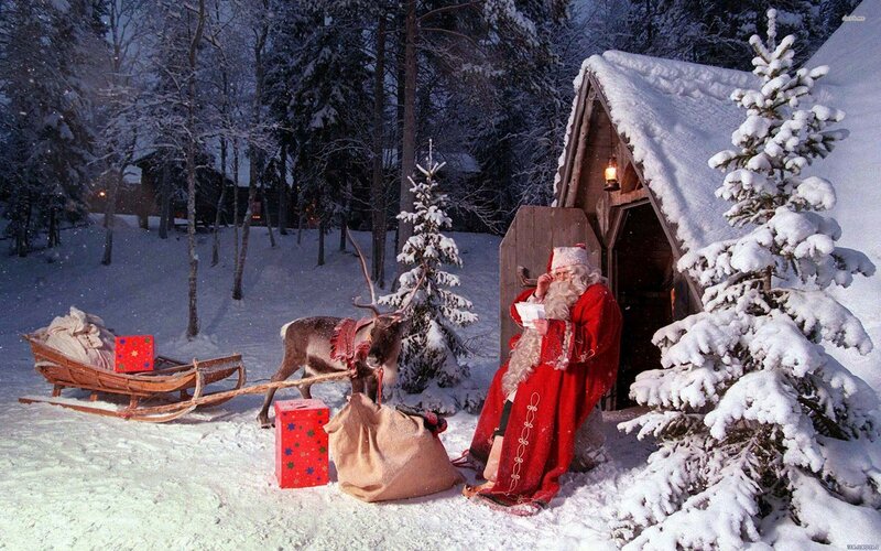 Santa Claus with Reindeer — Red, Peaceful, Winter, Photograph