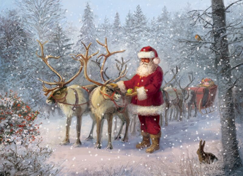 Santa Claus with Reindeer — Red, Peaceful, Winter