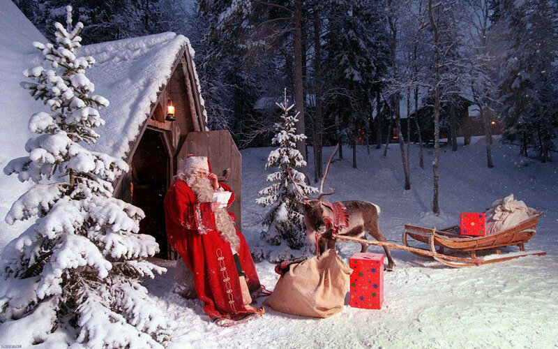 Santa Claus with Reindeer — Red, Serene