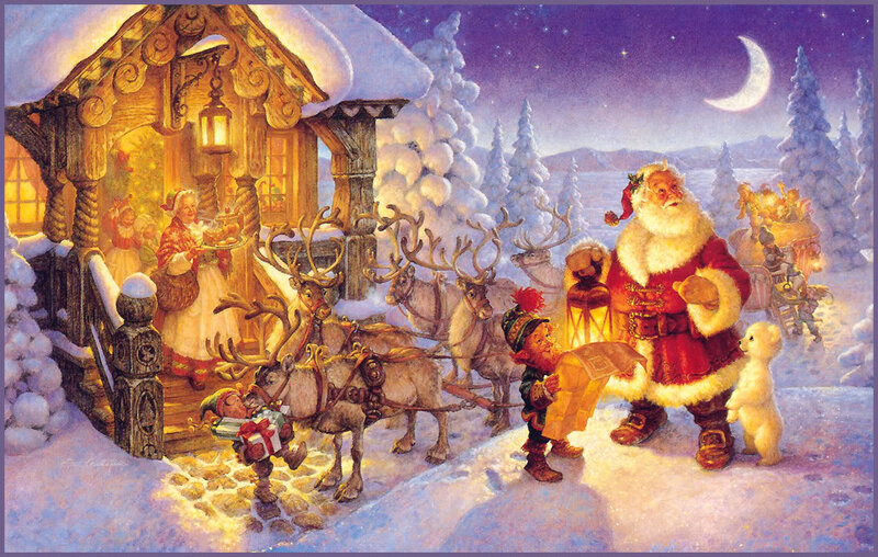 Santa Claus with Reindeer — White, Festive