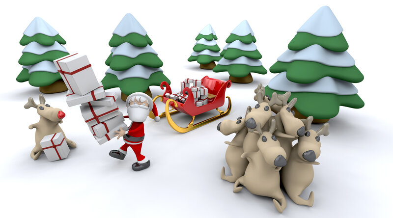 Santa Claus with Reindeer — White, Festive, Winter, 3d Render