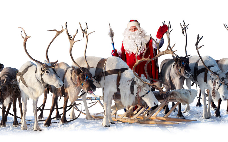 Santa Claus with Reindeer — White, Festive, Winter, Photograph
