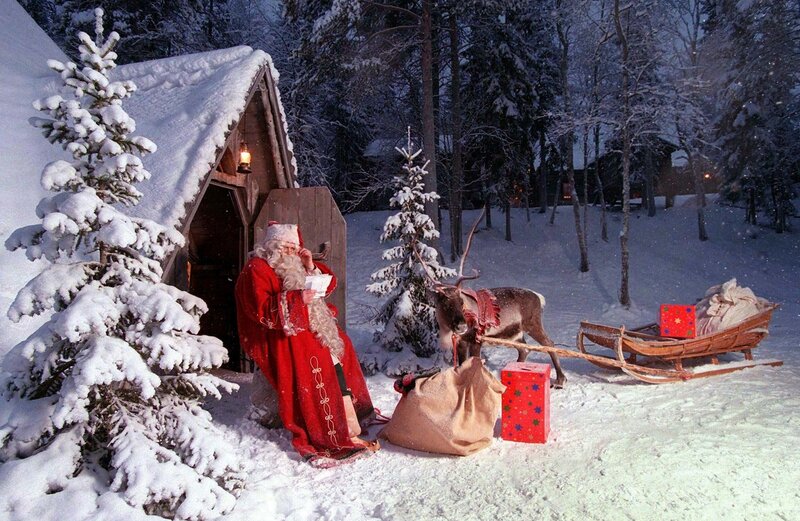 Santa Claus with Reindeer — White, Peaceful