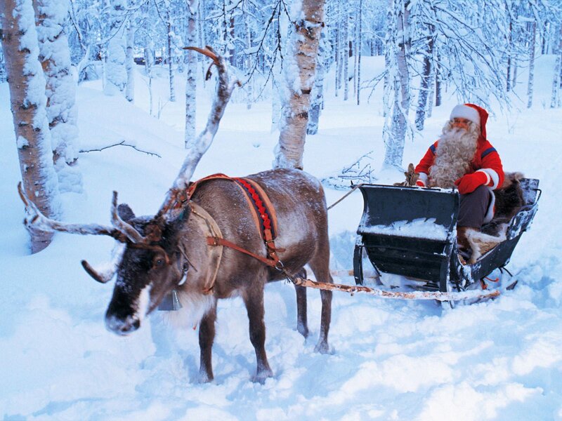 Santa Claus with Reindeer — White, Peaceful, Winter