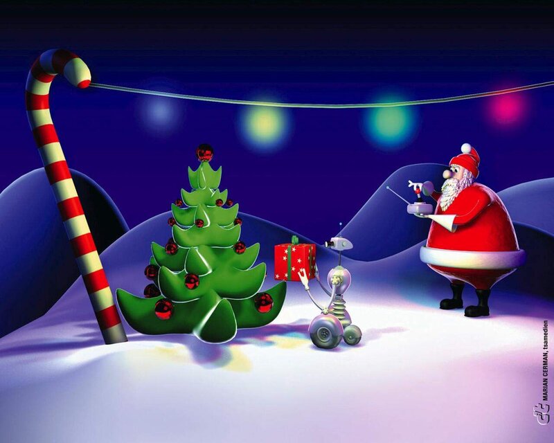 Santa Claus with Robot — Green