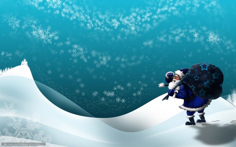 Santa Claus with Sack — Blue, Festive, Winter, Digital Art