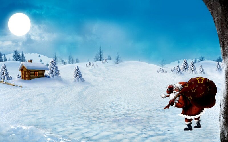 Santa Claus with Sack — Blue, Serene