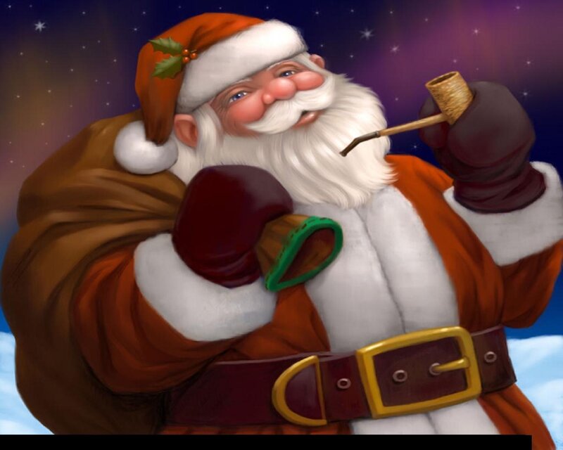 Santa Claus with Sack — Red, Festive, Night, Digital Art