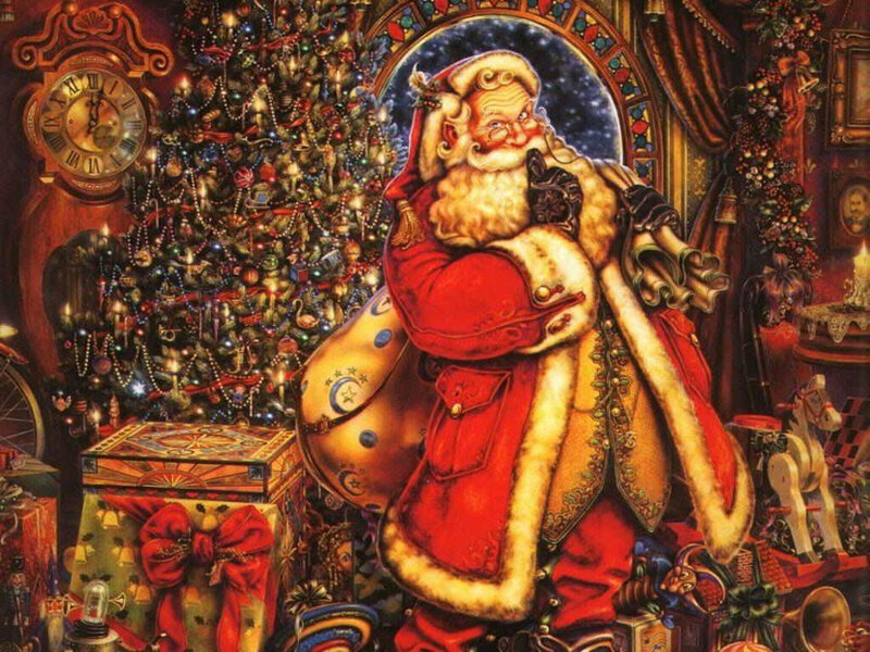 Santa Claus with Sack — Red, Festive, Night, Illustration