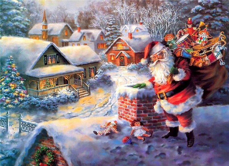 Santa Claus with Sack — Red, Festive, Winter, Illustration