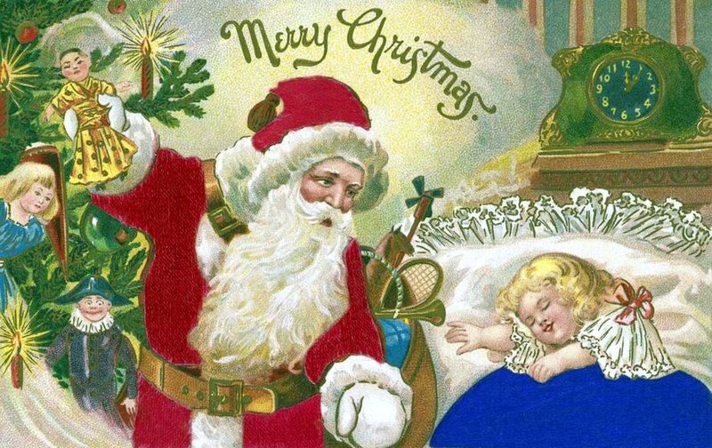 Santa Claus with Sleeping Child — Red, Peaceful