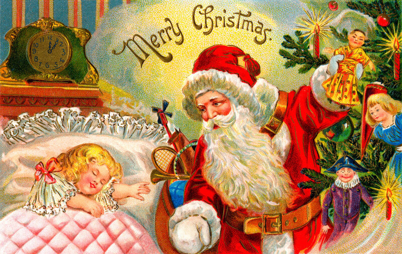 Santa Claus with Sleeping Child — Red