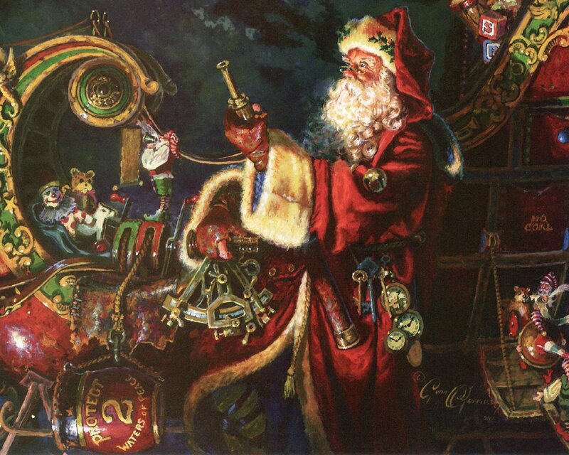 Santa Claus with Sleigh — Red, Dramatic