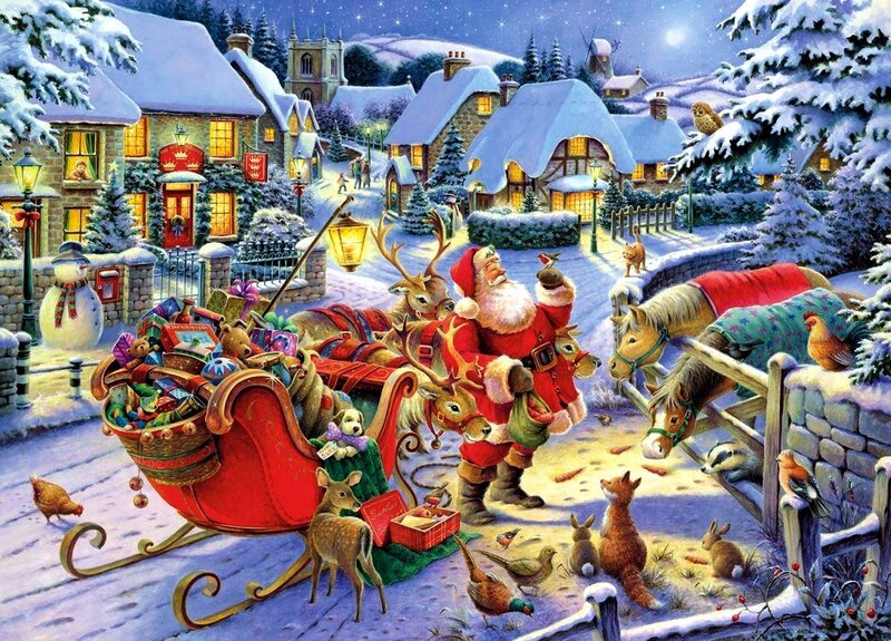Santa Claus with Sleigh — Red, Festive, Night