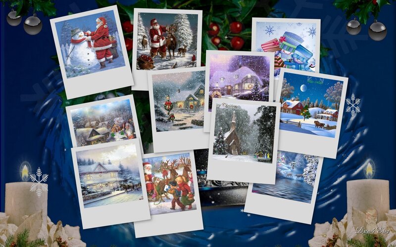 Santa Claus with Snowman — Blue, Festive