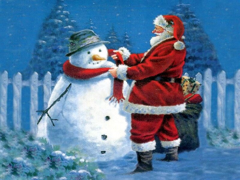 Santa Claus with Snowman — Blue