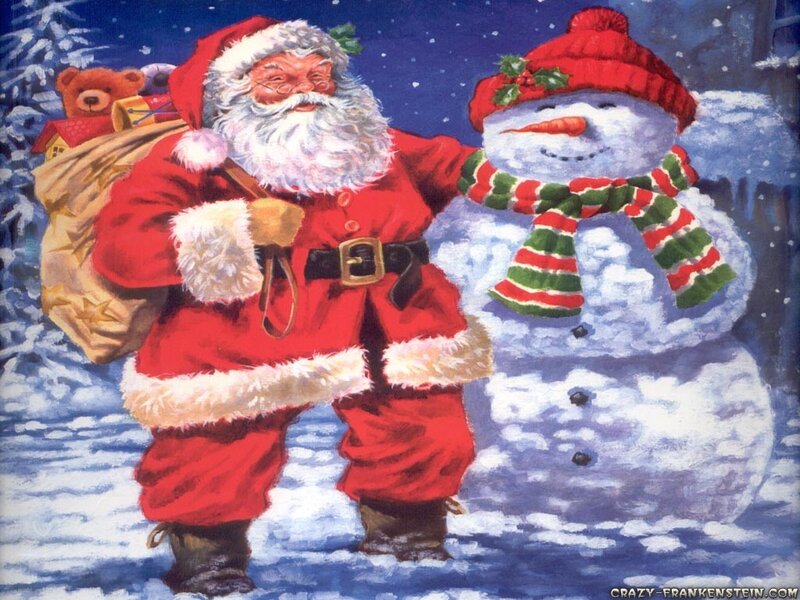 Santa Claus with Snowman — Red, Festive, Winter, Painting