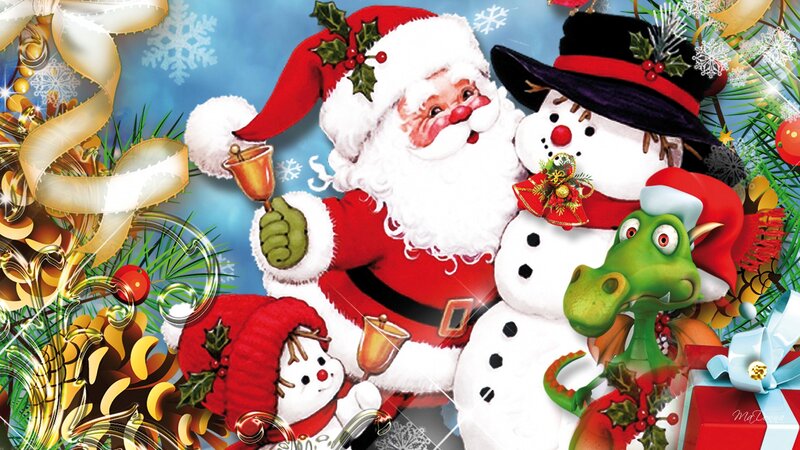 Santa Claus with Snowman — Red, Festive, Winter