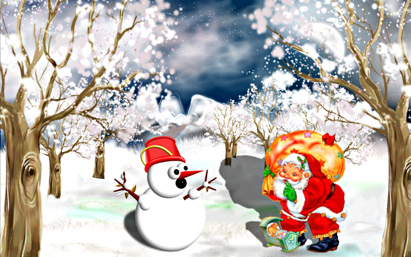 Santa Claus with Snowman — White