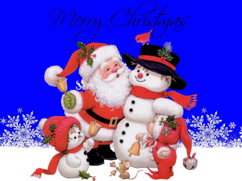 Santa Claus with Snowmen — Blue, Festive