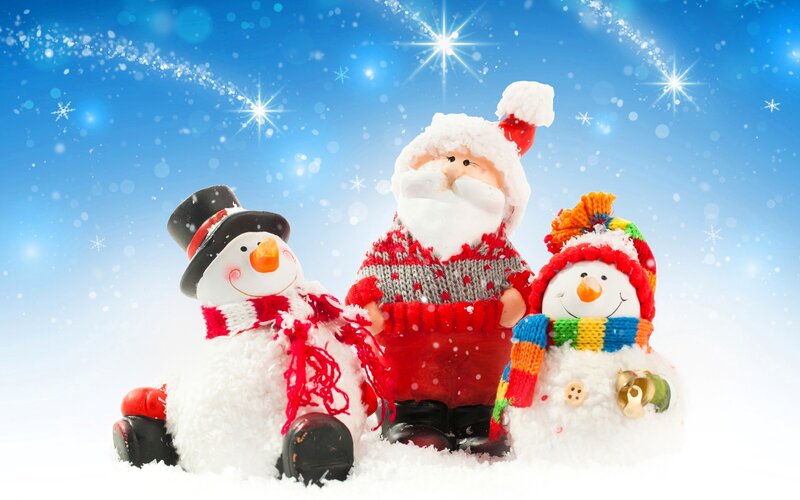 Santa Claus with Snowmen — Blue, Festive, Winter, Photograph