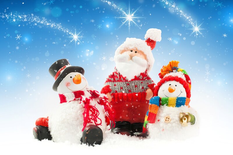 Santa Claus with Snowmen — Blue, Festive, Winter