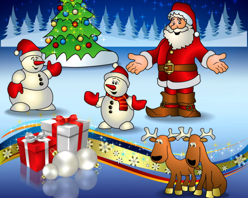 Santa Claus with Snowmen — Blue