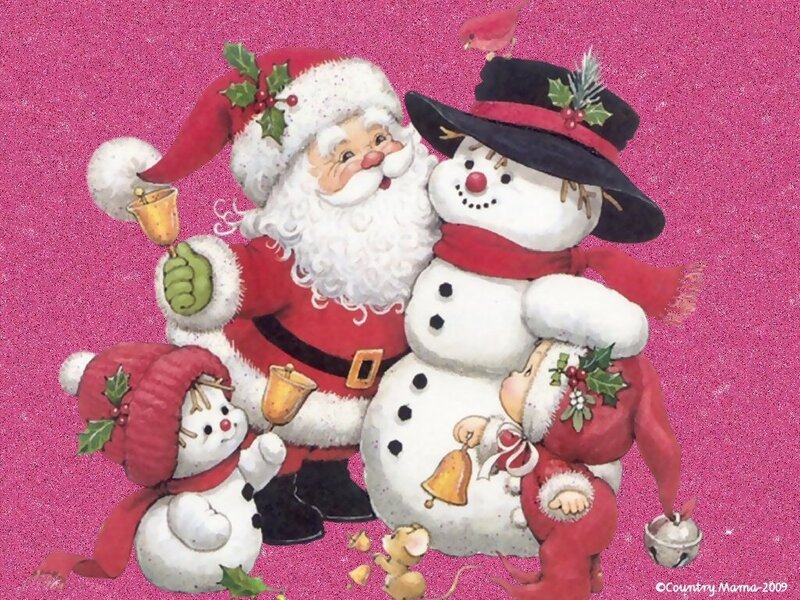 Santa Claus with Snowmen — Pink