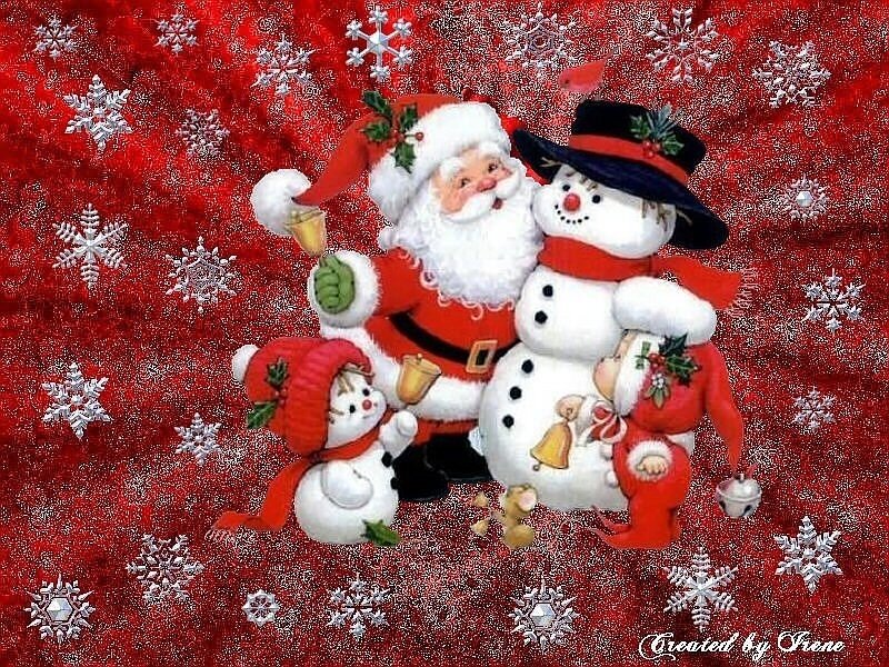 Santa Claus with Snowmen — Red