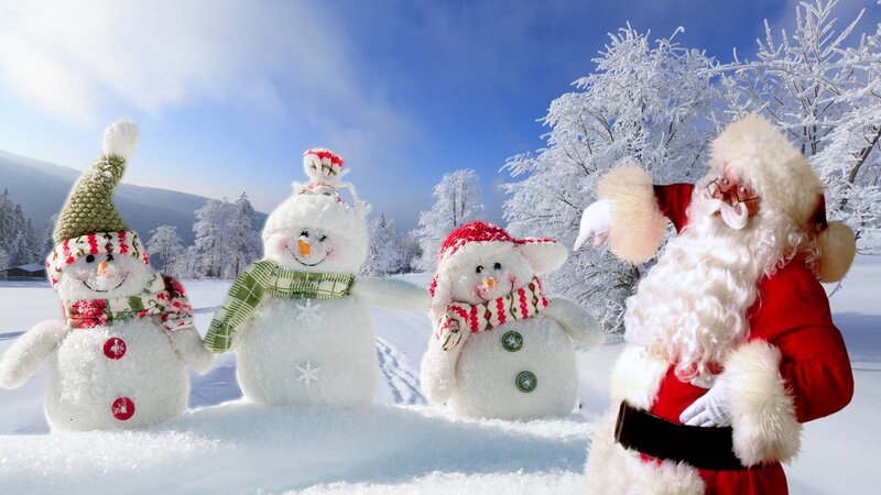 Santa Claus with Snowmen — White, Festive