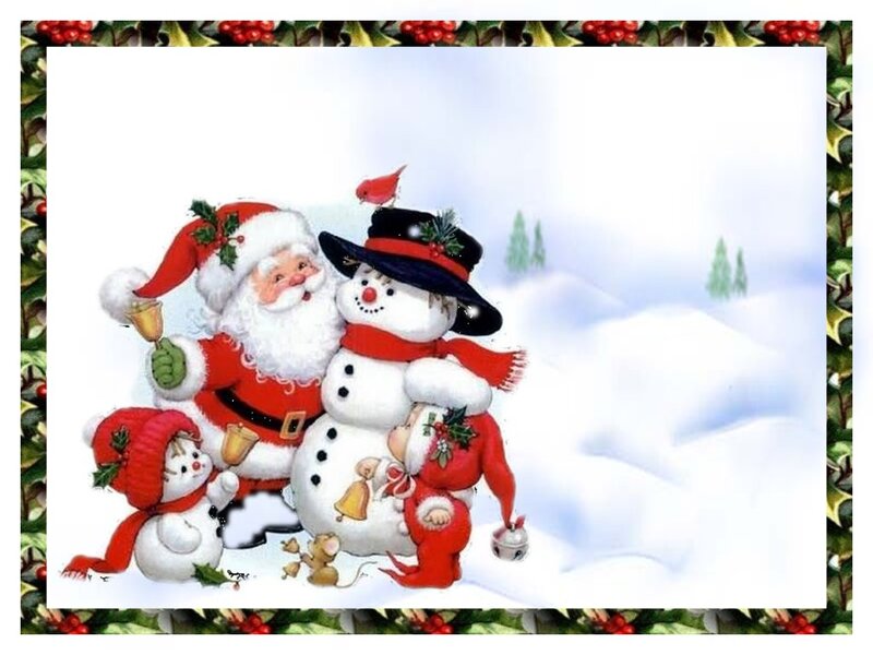 Santa Claus with Snowmen — White