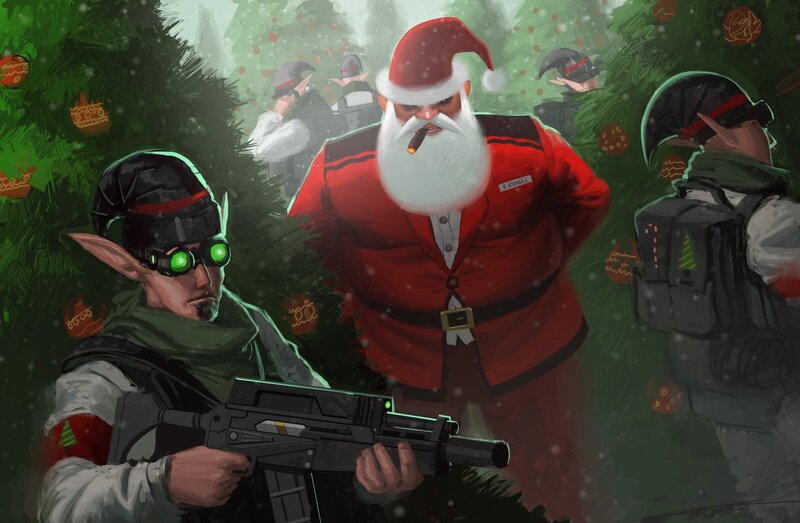 Santa Claus with Soldiers — Green