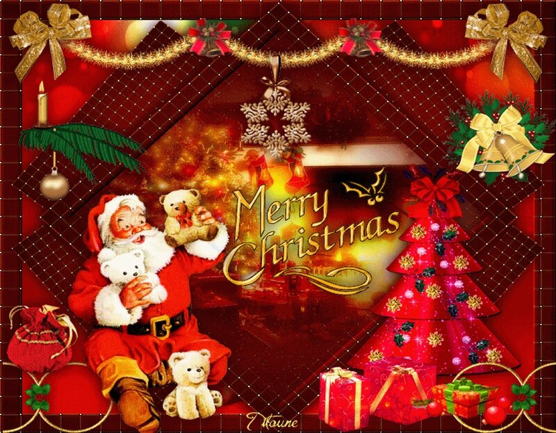 Santa Claus with Teddy Bears — Red, Festive, Winter, Digital Art