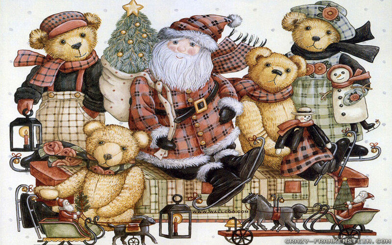 Santa Claus with Teddy Bears — Red, Festive, Winter