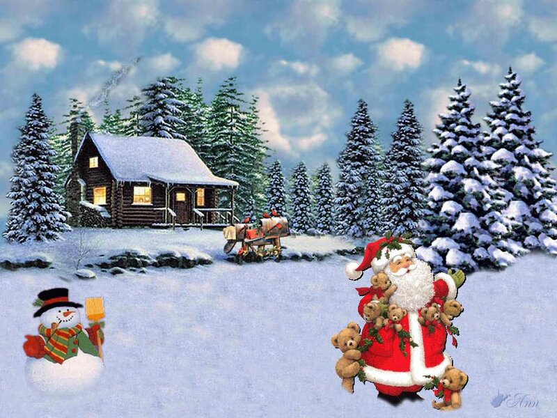 Santa Claus with Teddy Bears — White