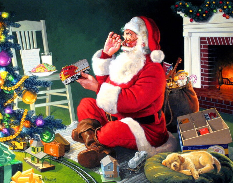 Santa Claus with Toy Train — Red, Festive