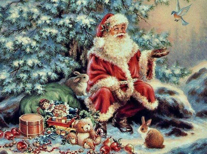 Santa Claus with Toys — Red, Festive, Winter, Illustration
