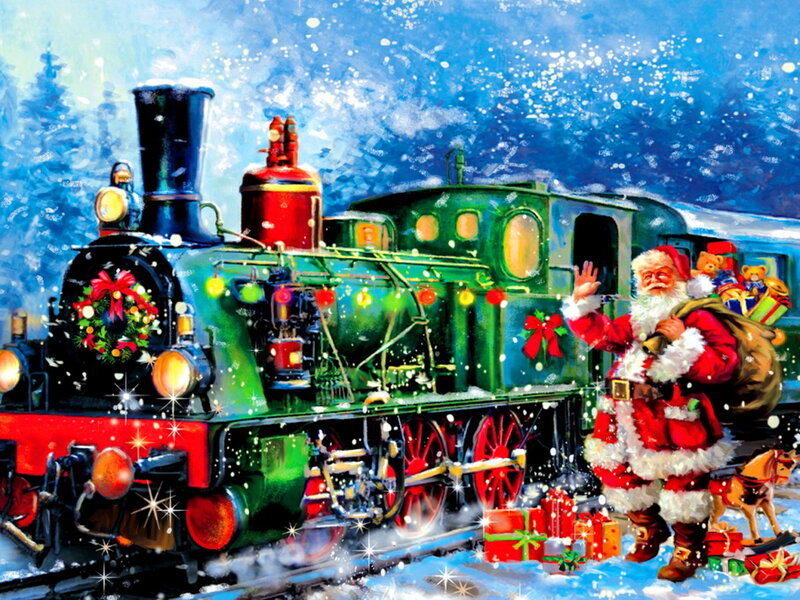 Santa Claus with Train — Green